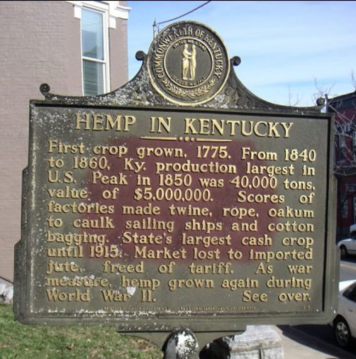 Historical marker describing the history of hemp in Kentucky.